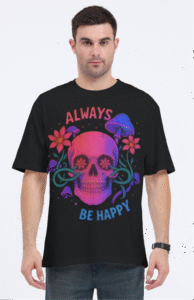 Be Happy Printed Oversized Graphics Tee